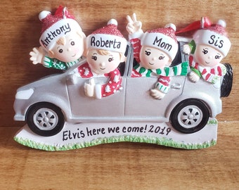Personalized Christmas Ornament Family of 4 in Car - Family Ornament - Gift for Mom or Grandma - Family Ornament Tradition Keepsake