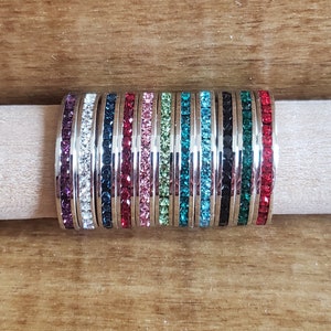 Birthstone Crystal Eternity Bands, 3mm Stackable Rings, Channel Setting Round Cut, Wedding Bands, 1.5mm Crystals