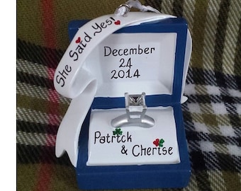Engagement Ring Box Personalized Ornament, She Said Yes, Christmas Marriage Proposal, Marry Me Ornament
