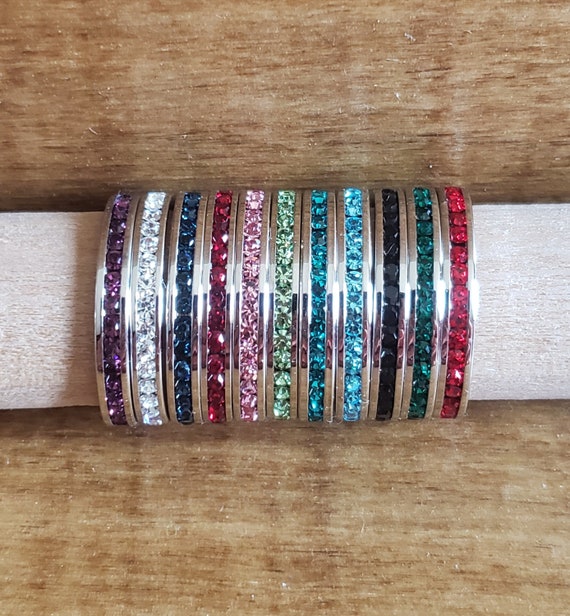 Birthstone Crystal Eternity Bands: 3mm Channel Set Stacking Rings