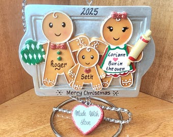 Personalized Family 3 Gingerbread Christmas Ornament, Made with Love, 3 People Ornament