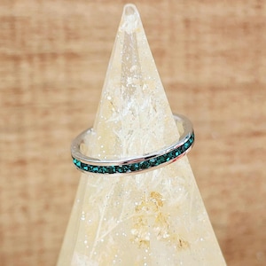 Emerald Green Crystal Eternity Ring, May Birthstone Ring, 3mm Full Eternity Band