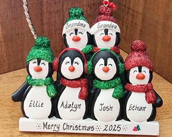 Penguin Family Personalized Christmas Ornament, 6 Penguins