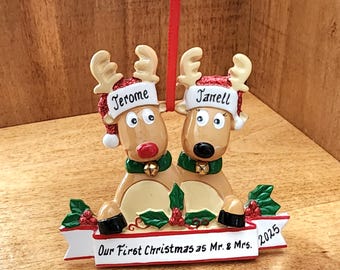 Personalized Reindeer Couple Christmas Ornament: First Christmas Keepsake