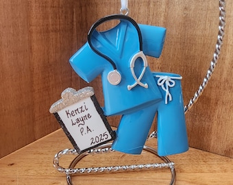 Blue Scrubs Personalized Christmas Ornament, Nurse Ornament, Ornament for Doctor, Nurse Retirement, Med Student Ornament
