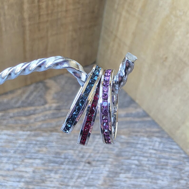 Birthstone Crystal Eternity Bands: 3mm Channel Set Stacking Rings image 13