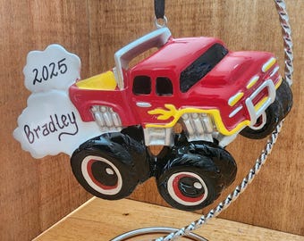 Personalized Red Monster Truck Christmas Ornament