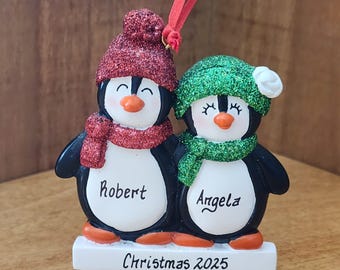 Personalized Penguin Couple Christmas Ornament: Mr & Mrs Keepsake