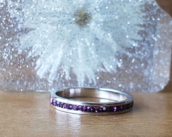 Amethyst Birthstone Crystal Eternity Band, Deep Purple Stacking Ring, 3mm Band