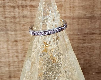 Light Amethyst Rose Pink Crystal Eternity Band, Birthstone Ring, 3mm Band