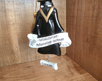 Personalized Graduation Christmas Ornament: Black Cap and Gown Graduate Keepsake