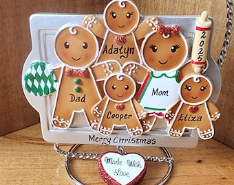 Personalized Gingerbread Family Christmas Ornament, Family of 5, Made with Love