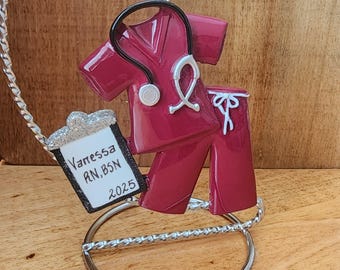 Maroon Scrubs Personalized Ornament, Nurse Clipboard, Doctor Christmas Gift, Medical Student