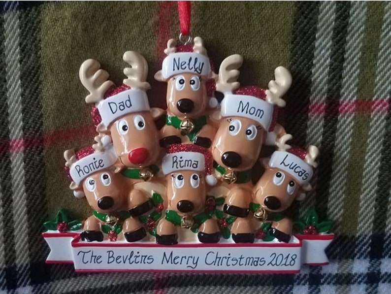 Personalized Reindeer Family Christmas Ornament Family of 6 Ornament Gift for Mom or Grandma Family Ornament