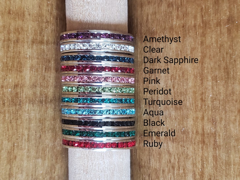 Birthstone Crystal Eternity Bands, 3mm Stackable Rings, Channel Setting Round Cut, Wedding Bands, 1.5mm Fine Crystals image 2