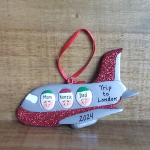 Family Airplane Ride Christmas Ornament, First Plane Ride, Family 3 People, Personalized Travel Ornament