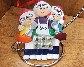 Baking with Grandma Personalized Christmas Ornament, Baking Cookies with Mom Ornament: 3 People