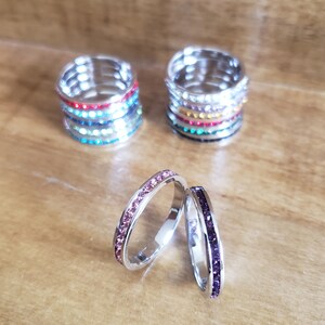 Birthstone Crystal Eternity Bands, 3mm Stackable Rings, Channel Setting Round Cut, Wedding Bands, 1.5mm Fine Crystals image 4