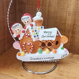 Personalized Gingerbread House Christmas Ornament, 2 People Ornament, Couple&#39;s Ornament, Gift for Grandma, Gingerbread Kids