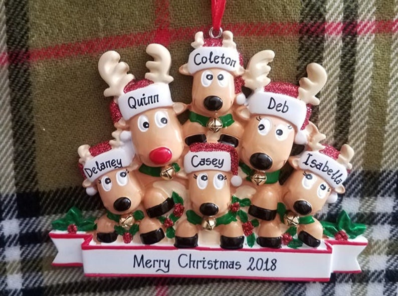 Personalized Reindeer Family Christmas Ornament Family of 6 Ornament Gift for Mom or Grandma Family Ornament