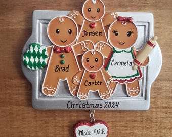 Personalized Gingerbread Family Christmas Ornament: Family of 4