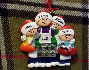 Personalized Christmas Ornament 3 Kids Baking Cookies with Mom or Grandma - Family Christmas Ornament