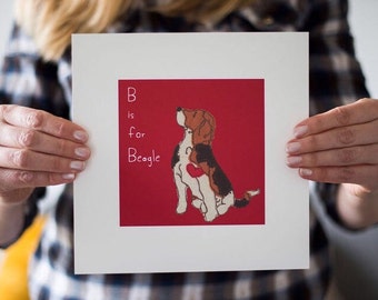 Impression d'art chien Beagle - B is - chien beagle assis