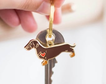 Dachshund Dog Keyring - Chocolate and Tan Coloured Dog
