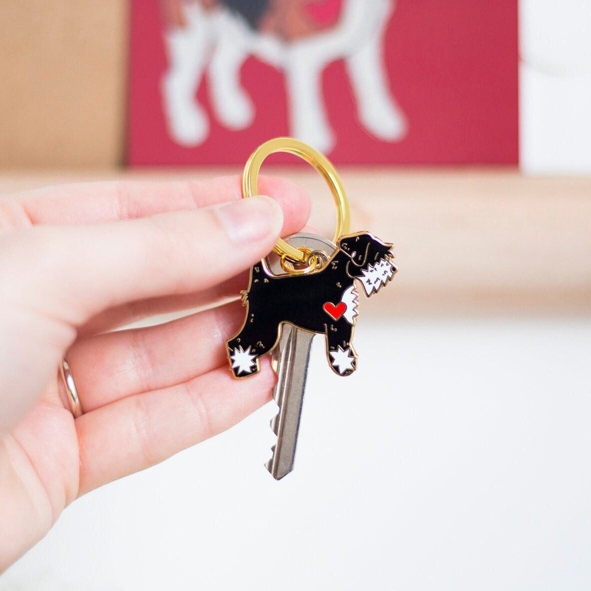 Schnauzer Dog Keyring - Black & White