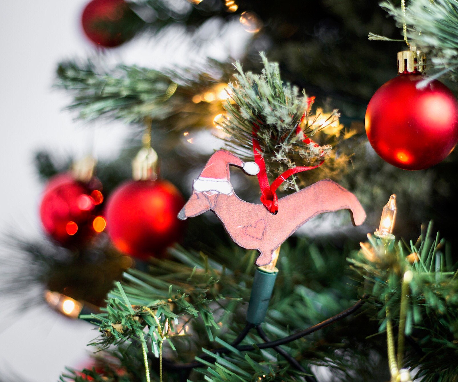 Décoration de Noël Pour Chien Teckel - Saucisse Cadeaux Petite Boule en Bois