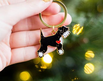Schnauzer Dog Keyring - Black and White Schnauzer