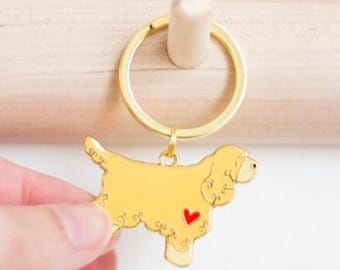 English Cocker Spaniel Dog Keyring - Golden Yellow Coloured Dog