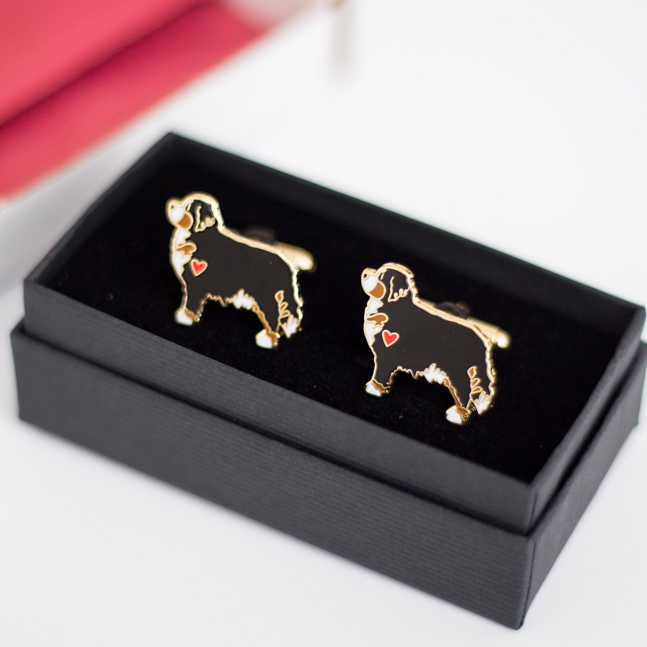 Bernese Mountain Dog Enamel Cufflinks - Wedding Gift For Groom Father’s Day