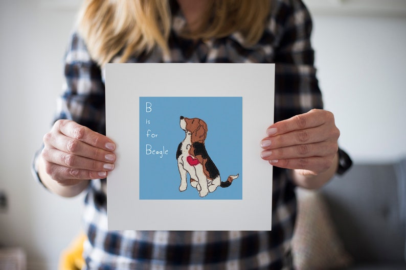 Beagle Dog Art Print B is Sitting Beagle Dog 4. Blue