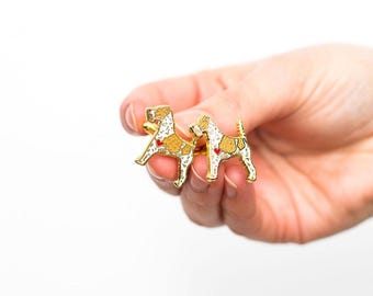 Fox Terrier Dog Enamel Cufflinks - Tan and White Colour