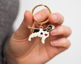 Springer Spaniel Dog Keyring - Black and White Coloured Dog