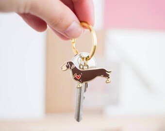 Dachshund Dog Keyring - Chocolate and Cream Coloured Dog
