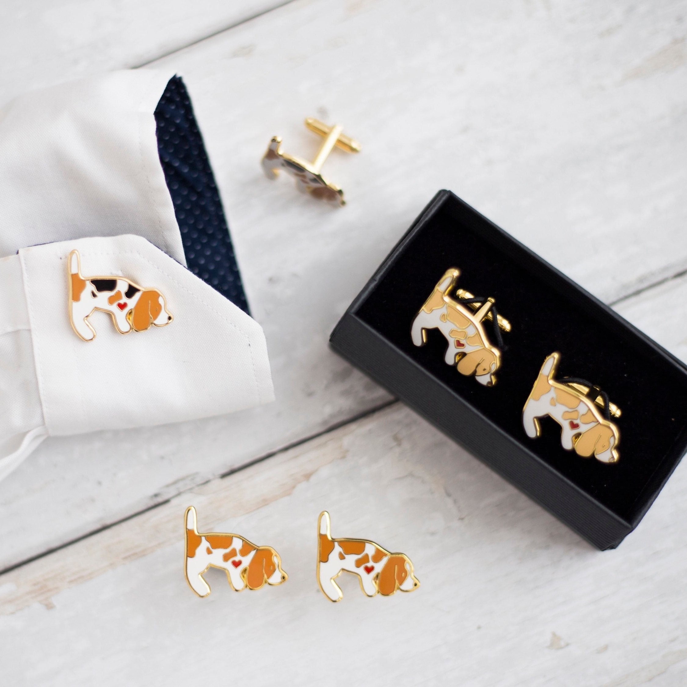 Beagle Dog Enamel Cufflinks - Choice Of Breed Colours