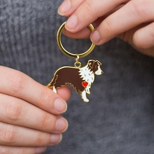 Border Collie Dog Keyring - Brown and White Dog