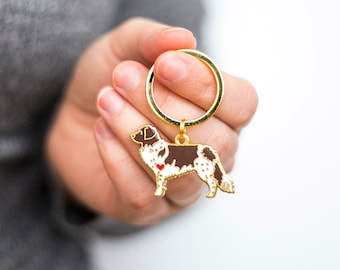 Stabyhund / Stabijhoun / Munsterlander / Kooikerhonje Dog Keyring - Brown and White coloured Dog