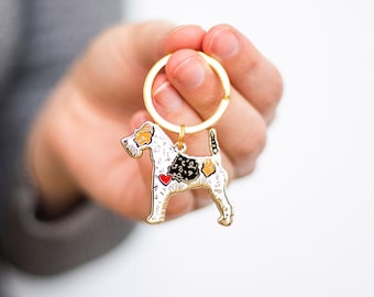 Wire Hired Fox Terrier Dog Keyring - Tri coloured Dog