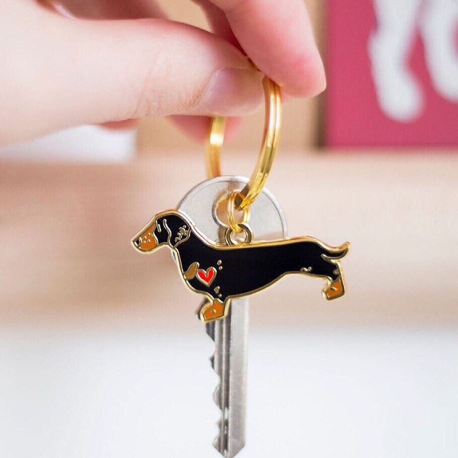 Dachshund Dog Keyring - Black & Tan