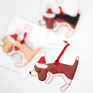 Beagle Dog Christmas Decoration - Small Wooden Tree Ornament - Choice of Breed Colour