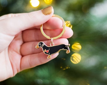 Dachshund Dog Keyring - Black and Tan coloured Dog