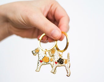 Wire Hired Fox Terrier Dog Keyring - Choice of breed colour