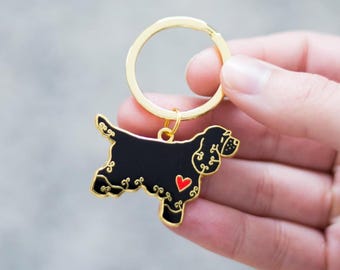 English Cocker Spaniel Dog Keyring - Black Coloured Dog
