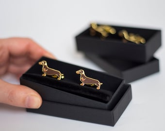 Dachshund Dog Enamel Cufflinks - Wedding Day Gift for Groom - Choice of 3 Breed Colours