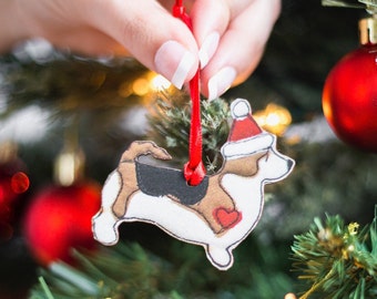 Corgi Dog Christmas Decoration - Small Wooden Christmas Tree Ornament