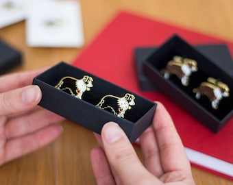 Border Collie Dog Enamel Cufflinks - Wedding Day Gift for The Groom - Choice of 2 Breed Colours