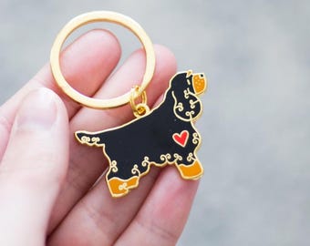 English Cocker Spaniel Dog Keyring - Black and Tan Coloured Dog